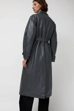 Leather Scarf Trench in Charcoal