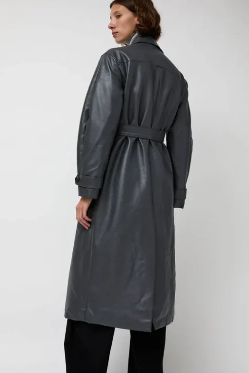 Leather Scarf Trench in Charcoal