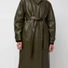 Leather Scarf Trench in Khaki