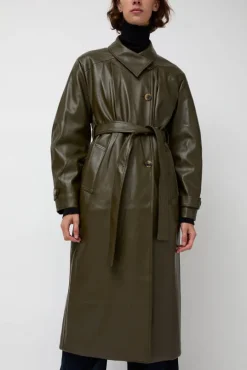 Leather Scarf Trench in Khaki