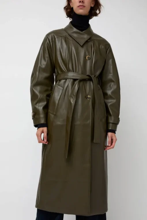 Leather Scarf Trench in Khaki