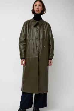 Leather Scarf Trench in Khaki