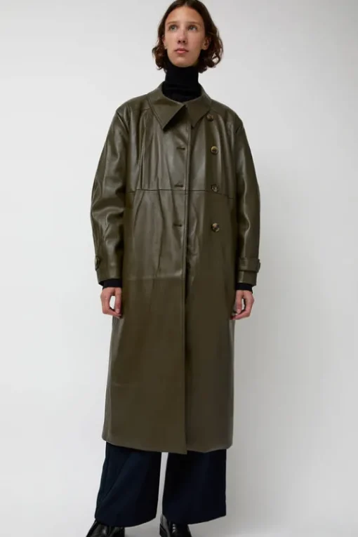 Leather Scarf Trench in Khaki
