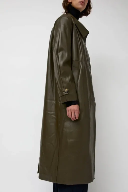 Leather Scarf Trench in Khaki