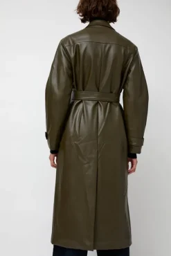 Leather Scarf Trench in Khaki