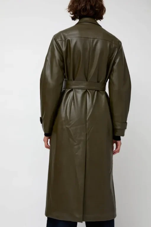 Leather Scarf Trench in Khaki
