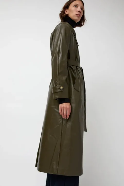 Leather Scarf Trench in Khaki
