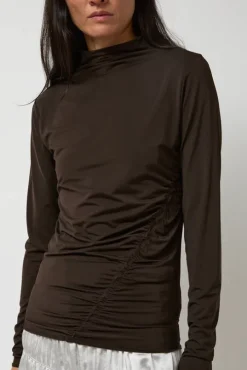 Light Jersey Slim Shirring Top in Brown