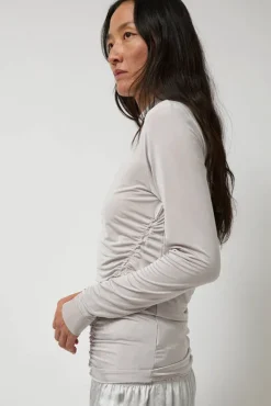 Light Jersey Slim Shirring Top in Silver