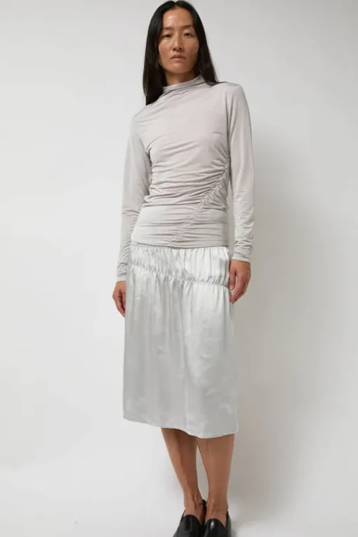 Light Jersey Slim Shirring Top in Silver