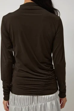 Light Jersey Slim Shirring Top in Brown