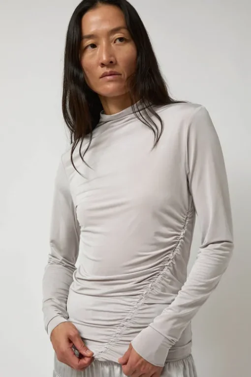 Light Jersey Slim Shirring Top in Silver