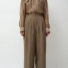 Linen Blend Wide Leg Pants in Dark Tan
