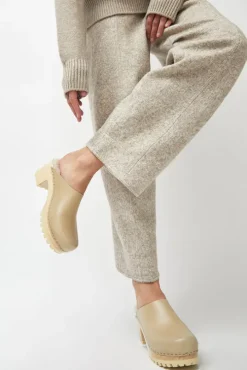 Liza Clog on Mid Tread in Clay with Bone Shearling