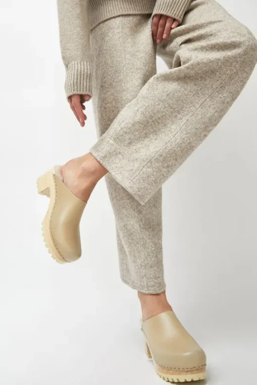 Liza Clog on Mid Tread in Clay with Bone Shearling