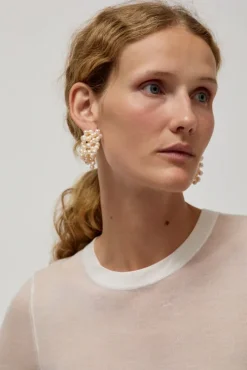 Logo Pearl Cluster Earrings in White