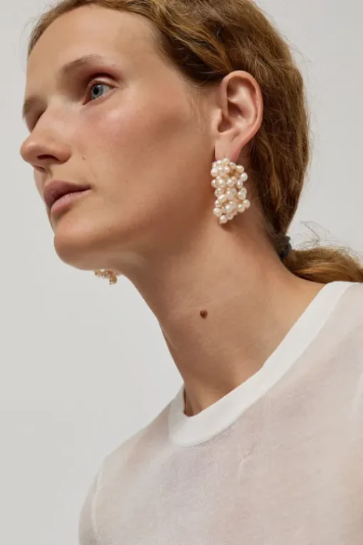 Logo Pearl Cluster Earrings in White