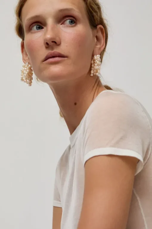 Logo Pearl Cluster Earrings in White