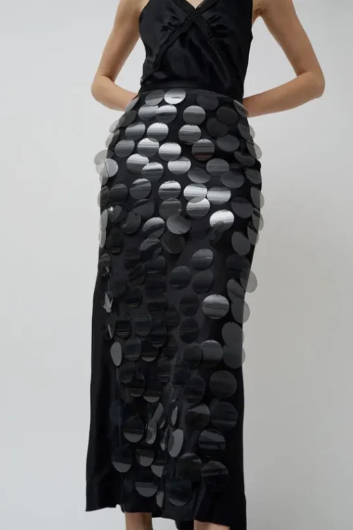 Long Sequin Skirt in Black