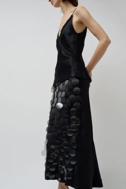 Long Sequin Skirt in Black