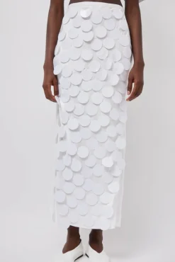 Long Sequin Skirt in White