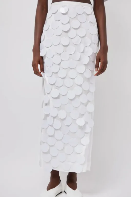 Long Sequin Skirt in White