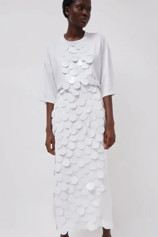 Long Sequin Skirt in White