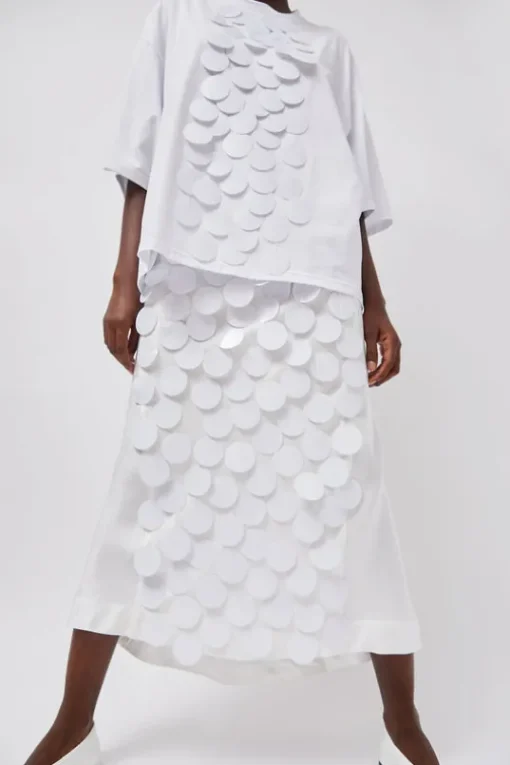 Long Sequin Skirt in White