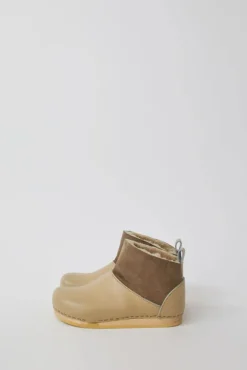 Low Shearling Clog Boot on Flat Bendable Base in Clay