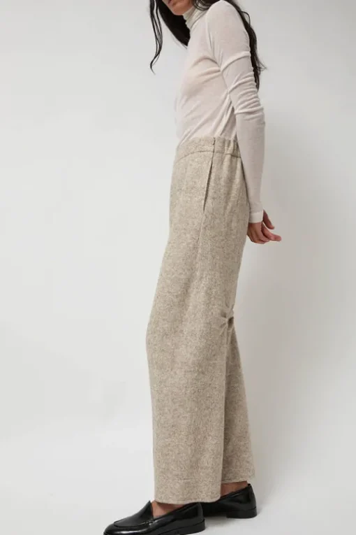 Melange Wool Blend Curve Pants in Ivory