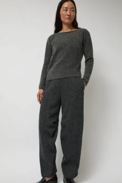 Melange Wool Blend Curve Pants in Grey