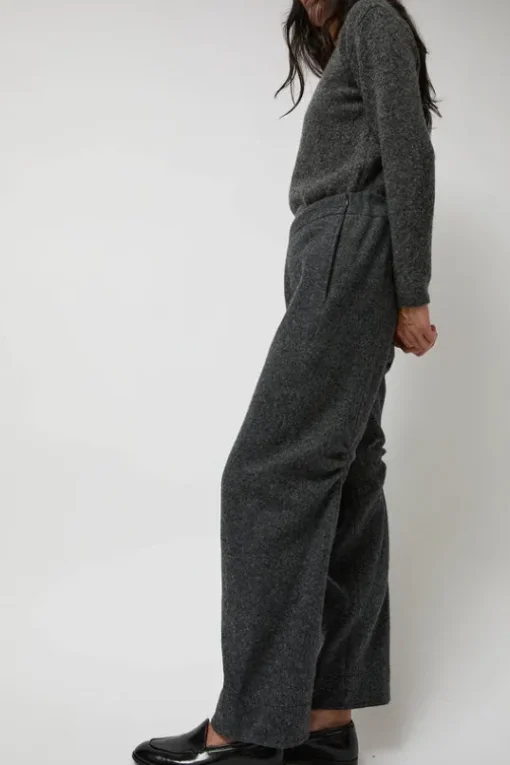 Melange Wool Blend Curve Pants in Grey