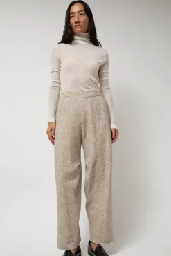 Melange Wool Blend Curve Pants in Ivory