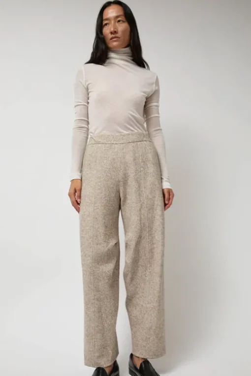 Melange Wool Blend Curve Pants in Ivory