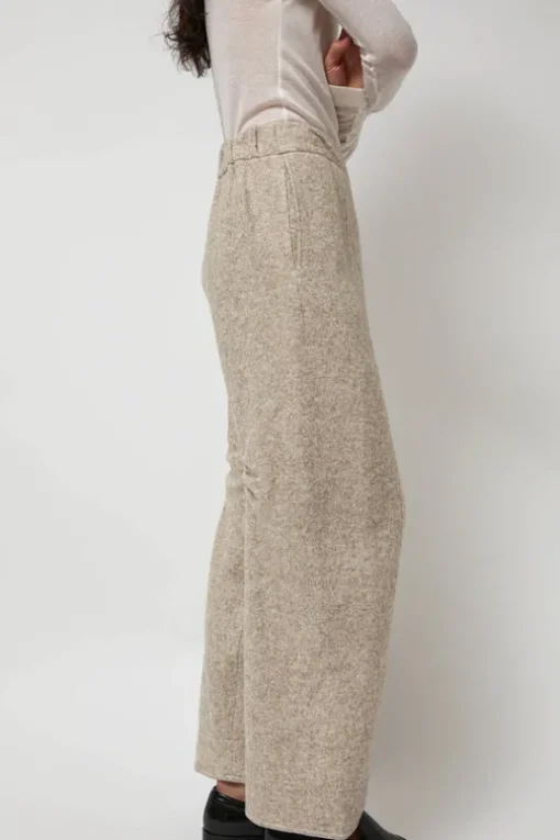 Melange Wool Blend Curve Pants in Ivory