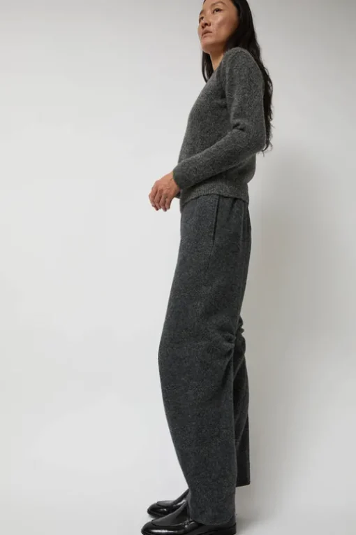 Melange Wool Blend Curve Pants in Grey