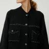 Merino Wool Stitched Cardigan in Black