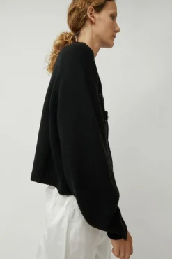 Merino Wool Stitched Cardigan in Black