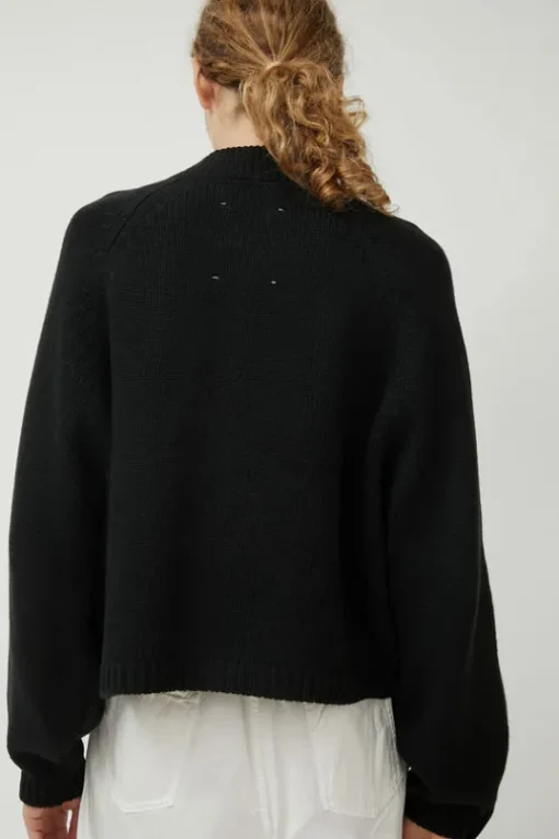 Merino Wool Stitched Cardigan in Black
