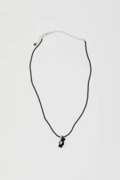 Mini Flocked Bear Necklace in Black