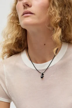Mini Flocked Bear Necklace in Black