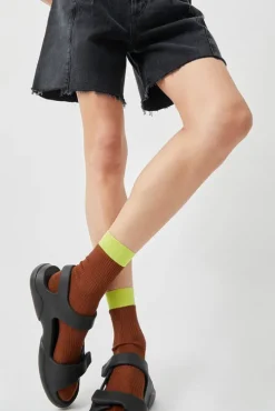 Neon Tipped Mid Calf Socks in Rust