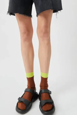 Neon Tipped Mid Calf Socks in Rust