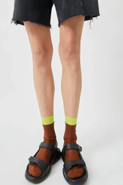 Neon Tipped Mid Calf Socks in Rust