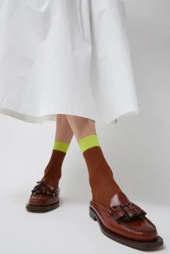 Neon Tipped Mid Calf Socks in Rust