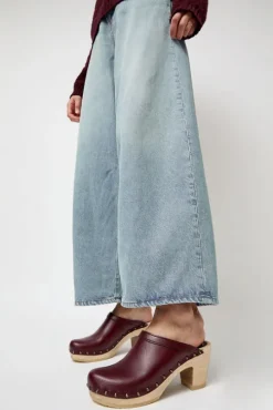 Old School Studded Clog on High Heel in Maroon