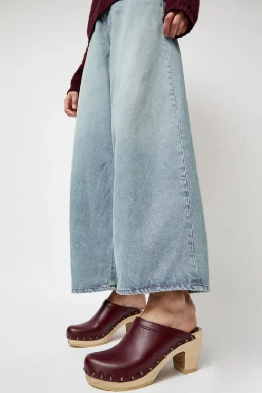 Old School Studded Clog on High Heel in Maroon