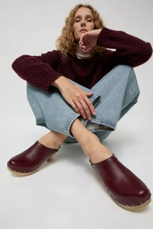 Old School Studded Clog on High Heel in Maroon