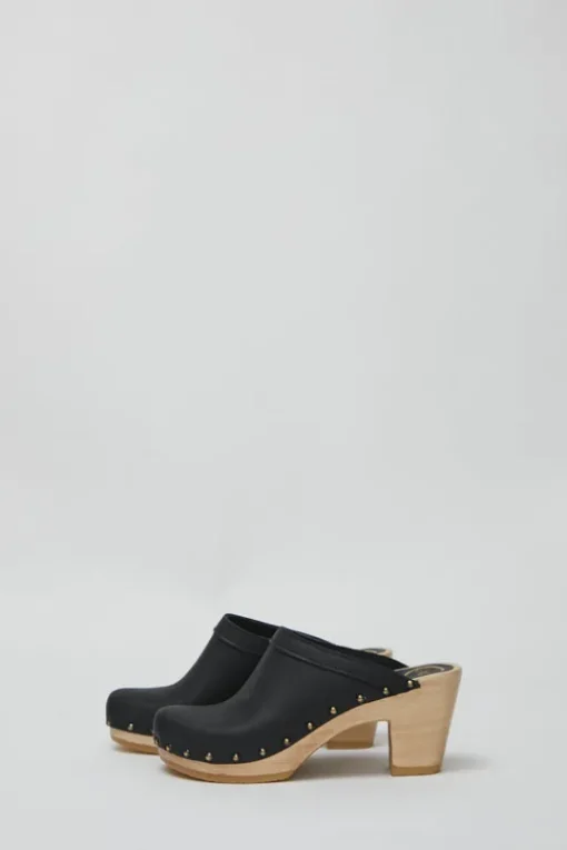 Old School Studded Clog on High Heel in Black