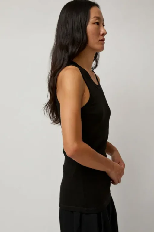 Organic Cotton Soft Rib Singlet in Black